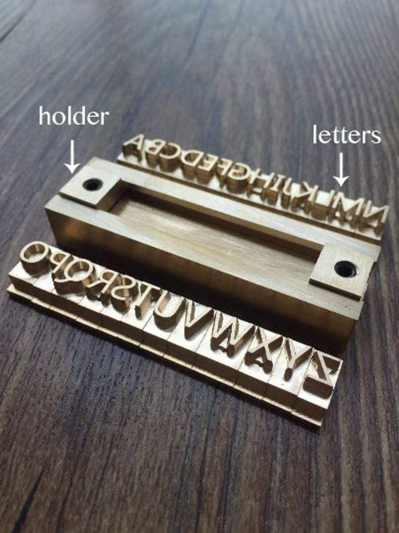 26-Piece Interchangeable Brass Letter Stamp Set with T-Slot Holder for Custom Branding ZOECRAFTSUPPLY