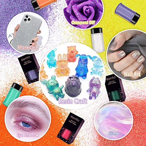 Renfio Iridescent Ultra Fine Glitter Powder Resin Supplies Glitters 1.75 Oz (50g) PET Flake Crafts Sequins 1/128" 0.008" 0.2mm Epoxy Chips Flakes for Renfio