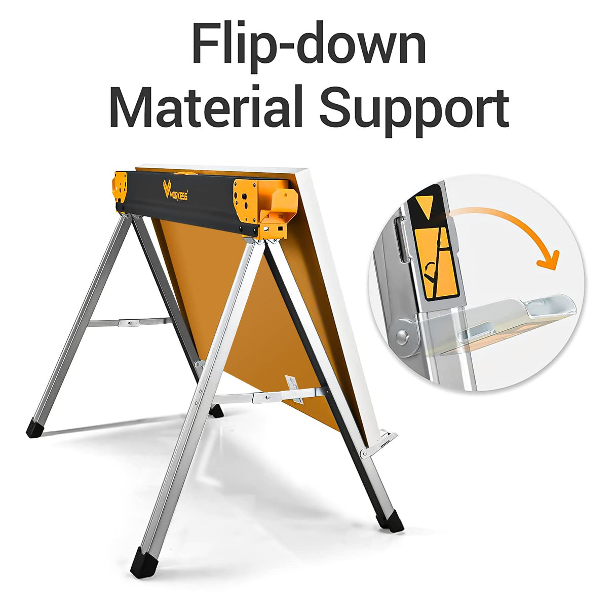 WORKESS Saw Horses 2 Pack Folding, Heavy Duty Sawhorse Table 2600 Lbs Load Capacity with 2x4 Support Legs, Portable Folding and Fast Open Legs and WORKESS