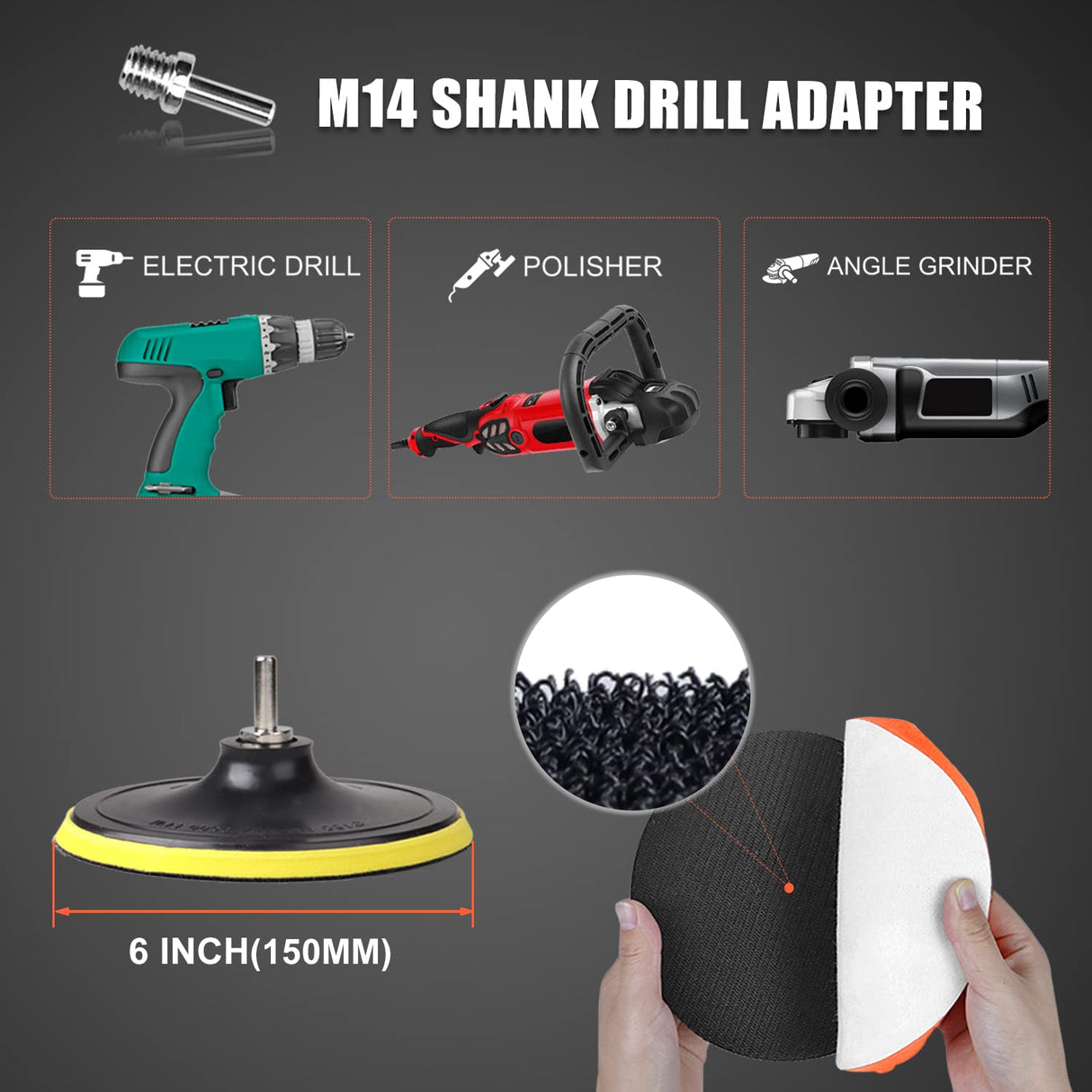 6 Inch Car Polishing & Buffing Sponge Pads Kit Wool Bonnet Pads for Household Electric Drill and Auto Polisher with 8mm M14 Drill Adapter for Washing POLIWELL