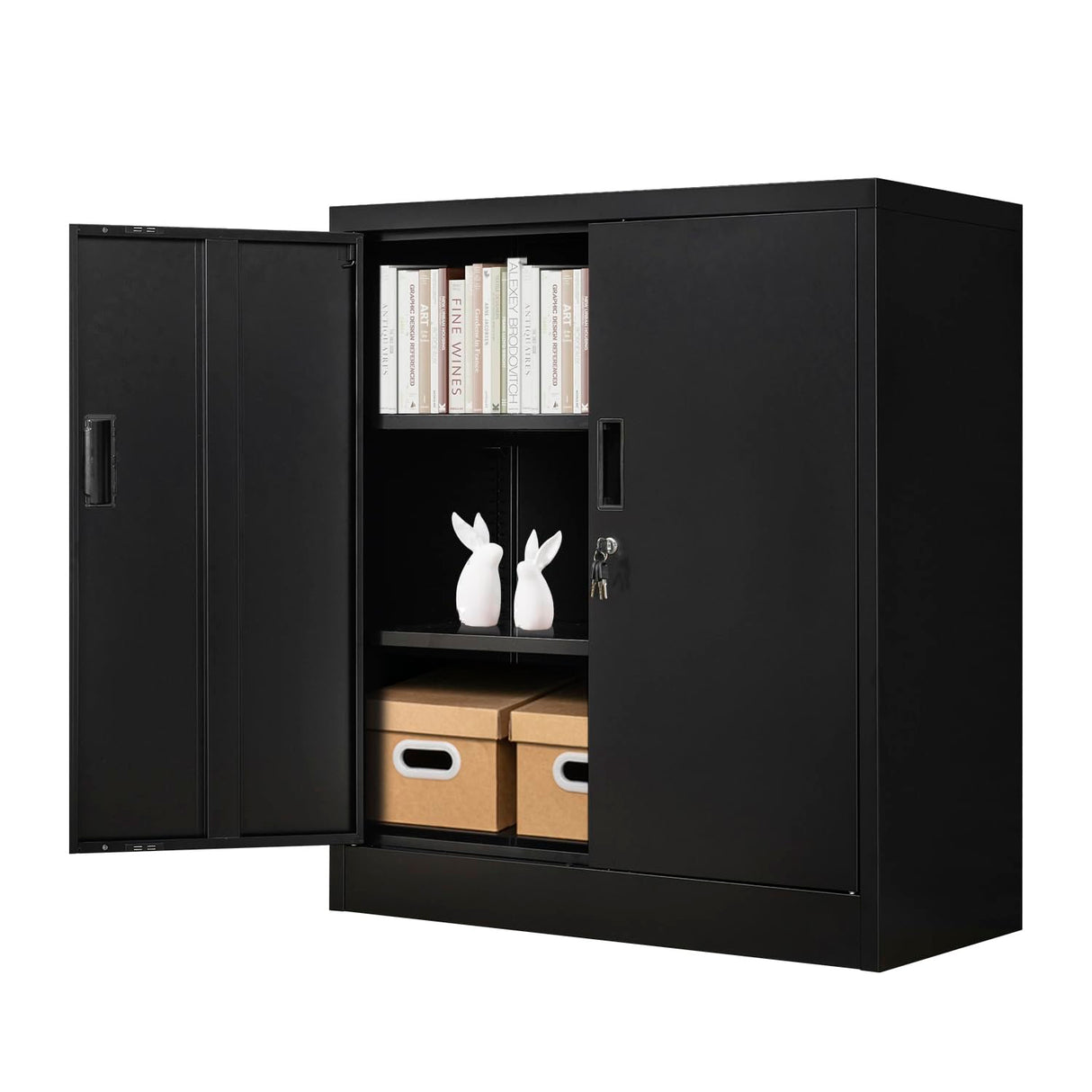 YEEZER Metal Storage Cabinet with 2 Shelves. Steel Locking Storage Cabinet for Home, Office, Garage, Utility Room and Basement, 36.2" H x 31.5" W x YEEZER