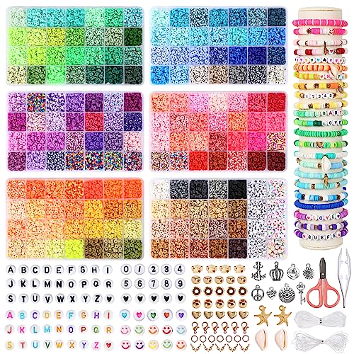 QUEFE 12600pcs, 84 Colors Clay Beads Kit for Bracelet Making, Heishi Beads  Flat Round Polymer Clay Spacer Beads with Pendant Charms Kit and Letter