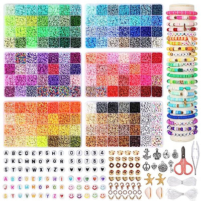 Quefe Clay Beads, 20000pcs, 160 Colors, Clay Bead Bracelet Making, Flat Round Polymer Heishi Beads Kit, DIY Craft Jewelry Making Gifts