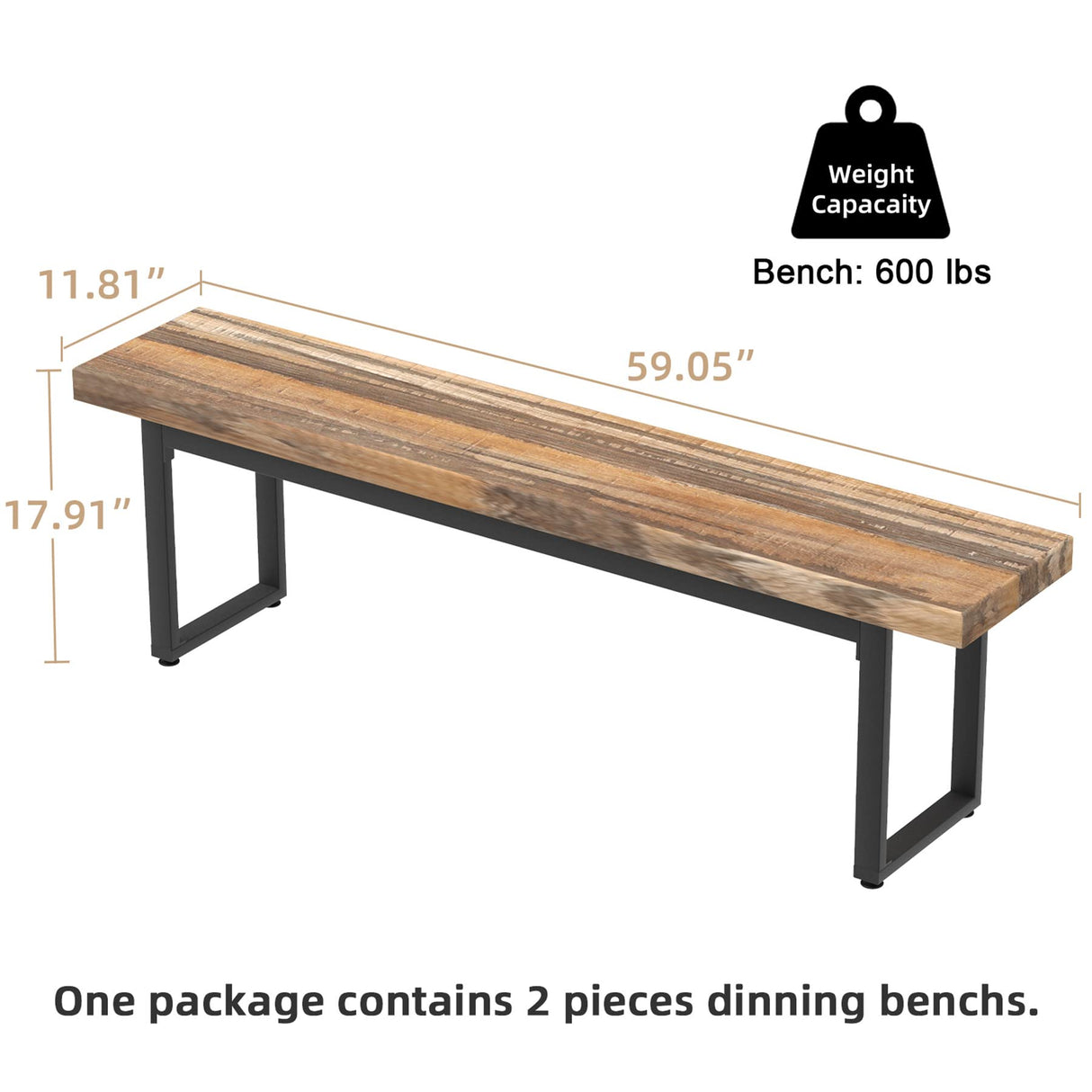 STHOUYN 59” Dining Bench Pair of 2 for 6-8 Person, Farmhouse Indoor Kitchen Table Benches, Bed Bench, Industrial Shoe Bench, Entryway Benches (Brown STHOUYN