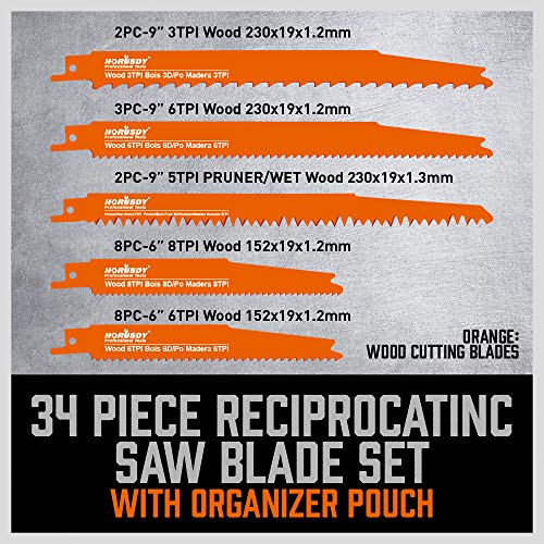 HORUSDY 34-Piece Reciprocating Saw Blades Set, Metal & Woodcutting Saw Blades, Sawzall Blades with Pouch. HORUSDY