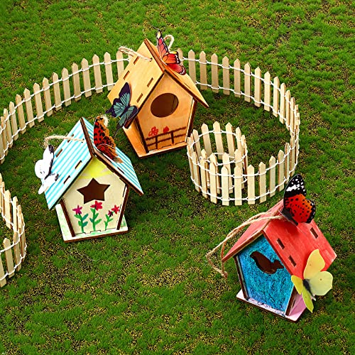 Wooden Birdhouse Craft Kits for Kids to Build, 4 Shapes Wooden Unfinished Bird House with Watercolor Pen and Butterfly Sticker for Boy Girl Children Outus