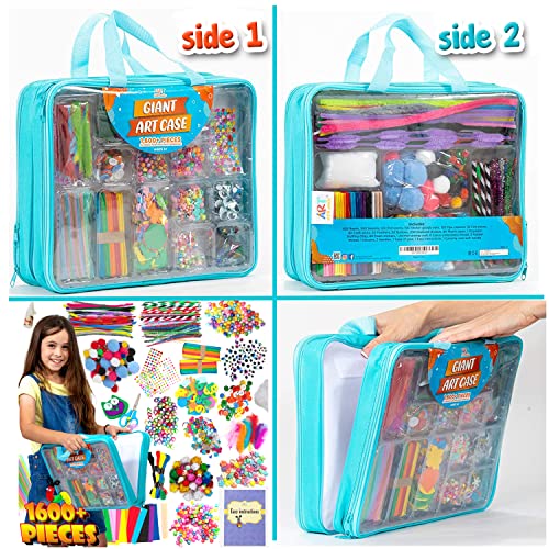 Arts and Crafts Supplies for Kids - 1600+Pcs Craft Kits for Kids - DIY School Craft Project for Kids Age 4 5 6 7 8-12 Gifts for Girls and Boys Crafts Art with smile