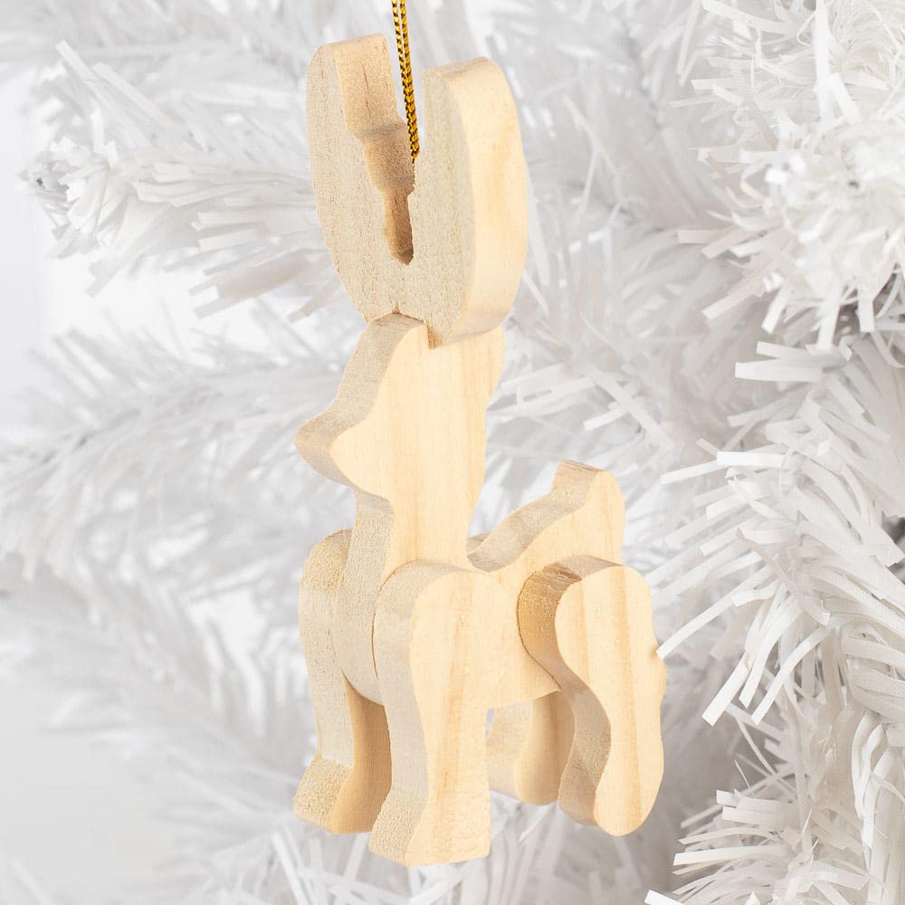 Unfinished Wood Reindeer Ornaments - Pack of 4 Wooden Deer for Holiday Decorations and Christmas Displays Ready for DIY Craft Projects from Factory Factory Direct Craft