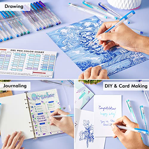 Shuttle Art 60 Pack Blue Tone Gel Pens, 30 Blue Tone Gel Pens with 30 Refills for Adults Coloring Books Journaling Drawing Nature, Landscapes, Shuttle Art