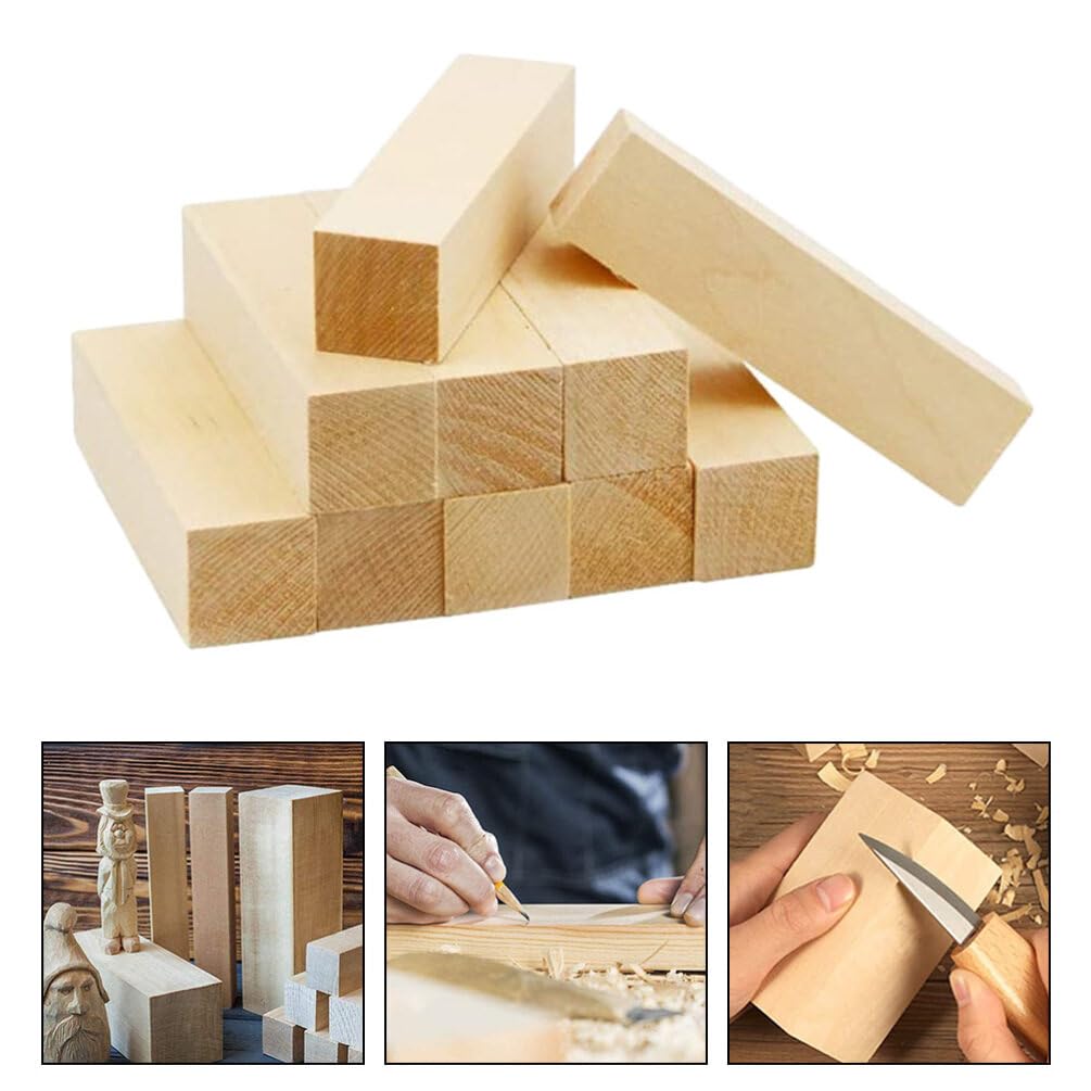 VILLCASE Unfinished Wooden Block :10pcs Whittling Wood Carving Blocks Basswood for Carving Unfinished for Crafts Wooden Block Set Bass Wood for Wood VILLCASE