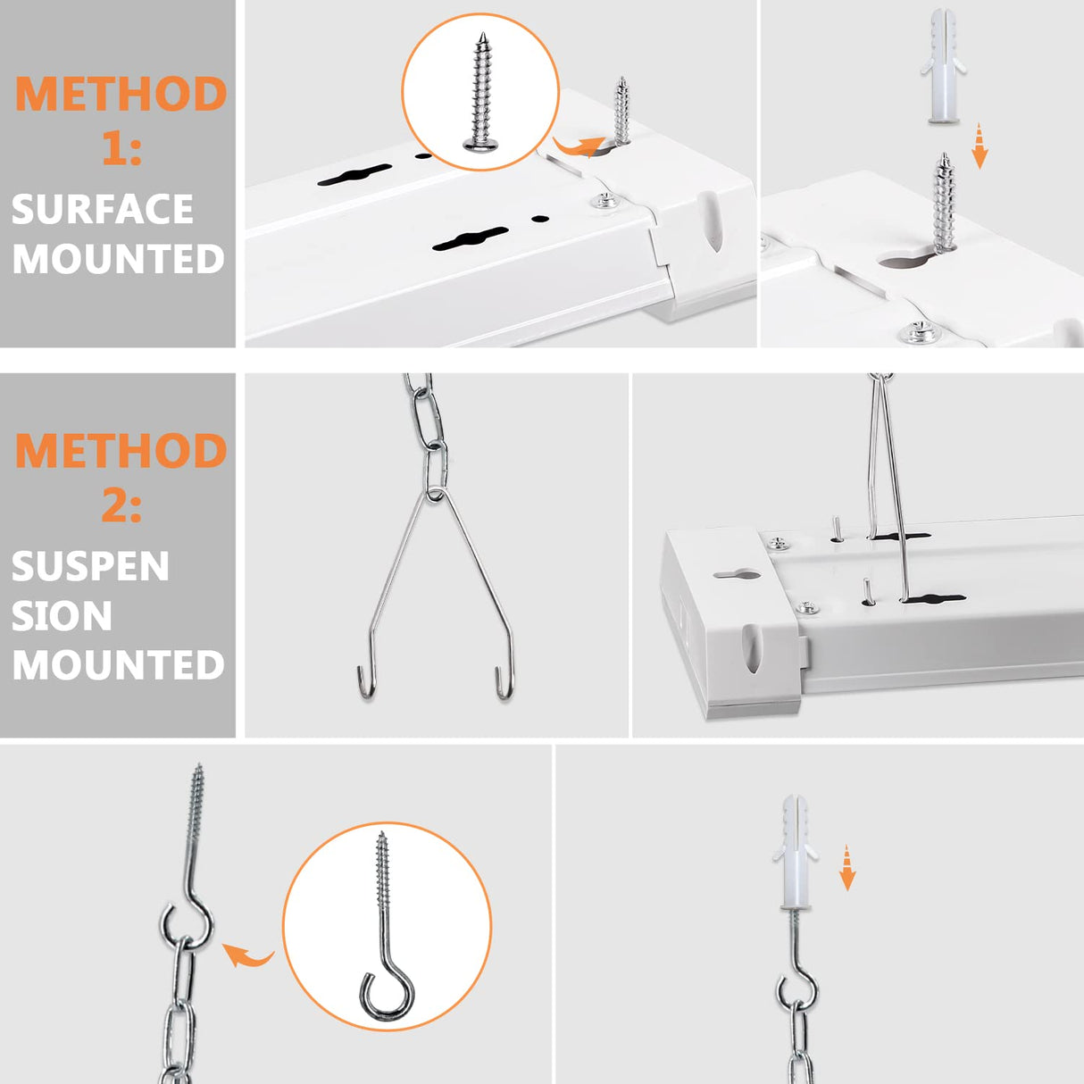 OOOLED 4FT Linkable 42W 4800LM 5000K LED Ceiling Lights for Garages, Pull Chain ON/Off, Linear Work Light Fixture with Plug, 2 Pack OOOLED