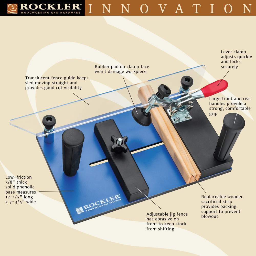 Rockler Rail Coping Sled for Router Table – Round Handle Router Sled for Firm Grip – Toggle Clamp Features Easy, Tool-Free Adjustments - Maximum ROCKLER