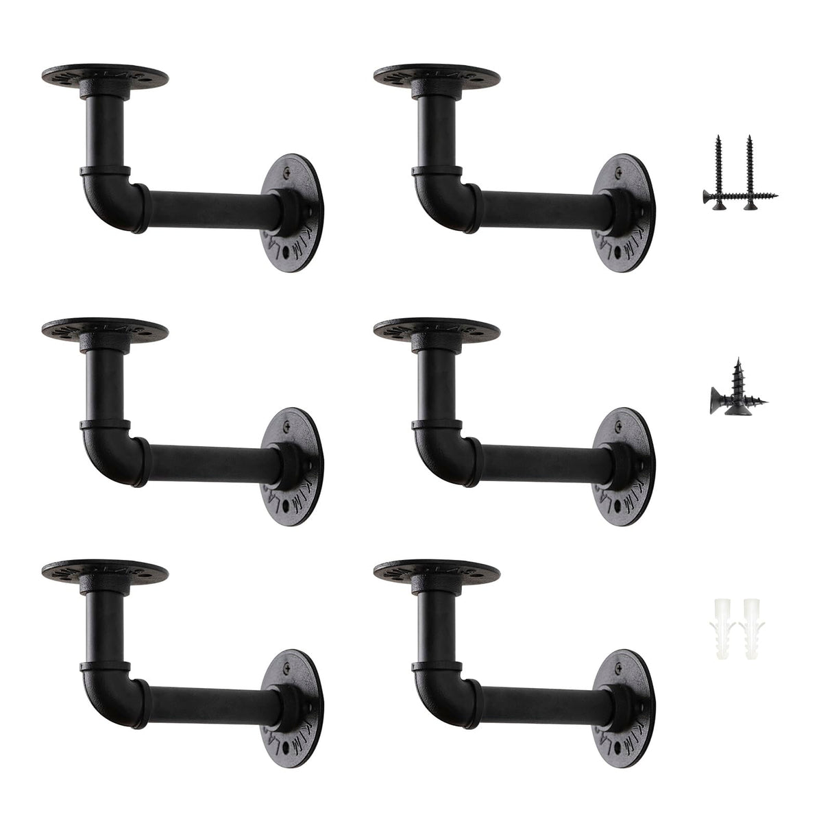 Aunulahca 3/4" Industrial Pipe Shelf Brackets (6 Pack Black) for 10 12 Inches Board, Black Iron Floating Shelf Brackets Heavy Duty Industrial DIY L Aunulahca