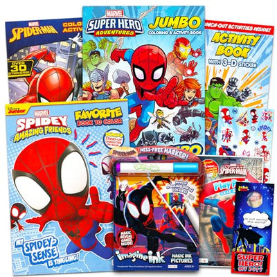 Marvel Spiderman Coloring Books Bulk for Kids - Spiderman Coloring Art Set Bundle Includes 6 Coloring Books with Activities, Stickers, and Games