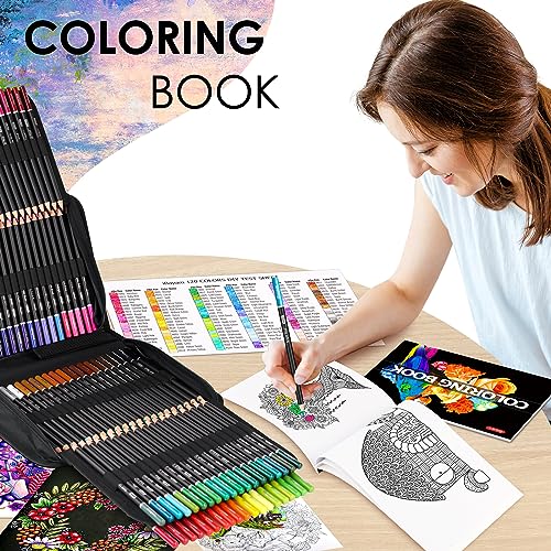 iBayam 123-Pack Colored Pencils Set with Gift Case, 3-Color Sketch Pad, Coloring Book, Professional Artist Drawing Pencils Kit Art Supplies for iBayam