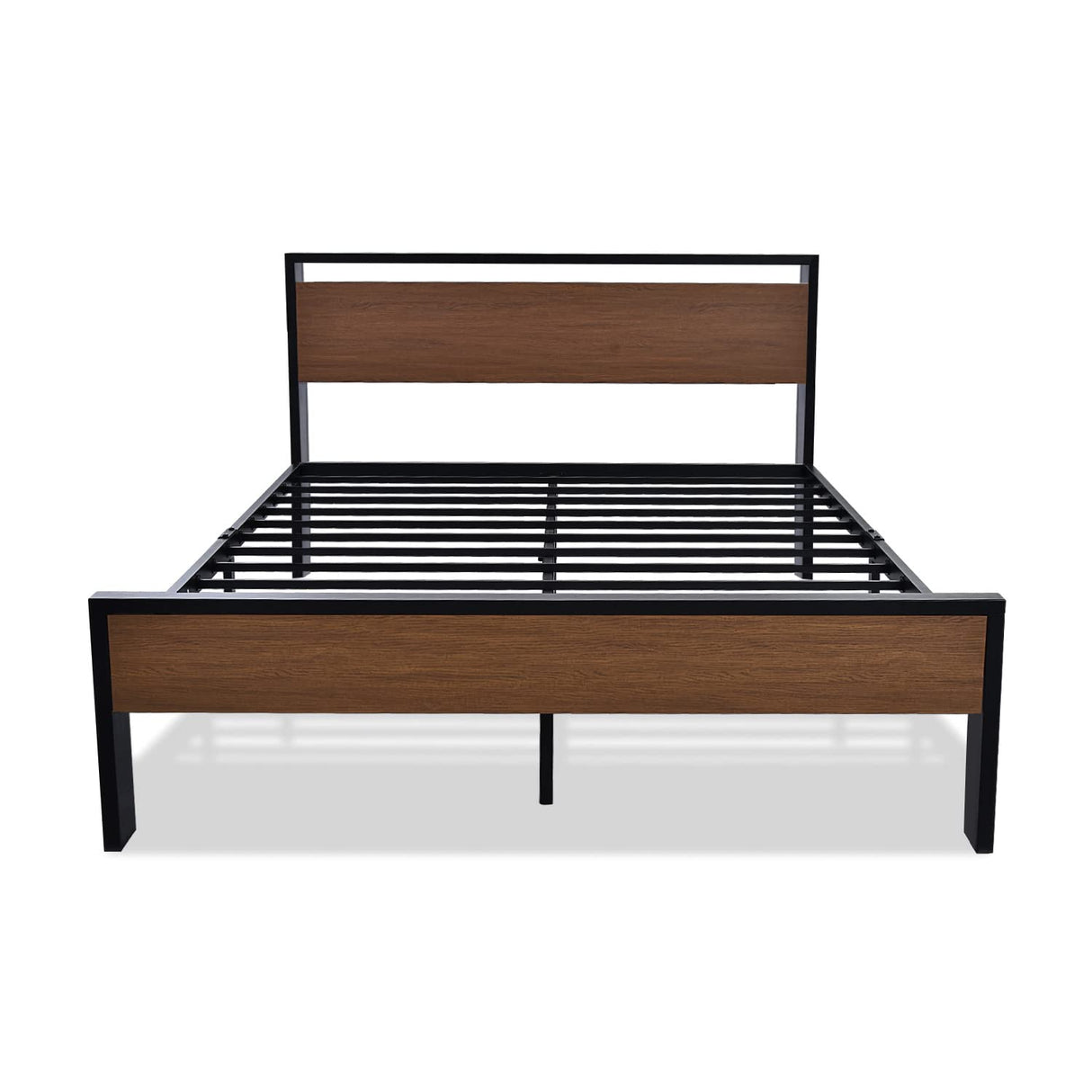 SHA CERLIN 14-Inch Queen Metal Platform Bed Frame with Rustic Wooden Headboard and Footboard SHA CERLIN