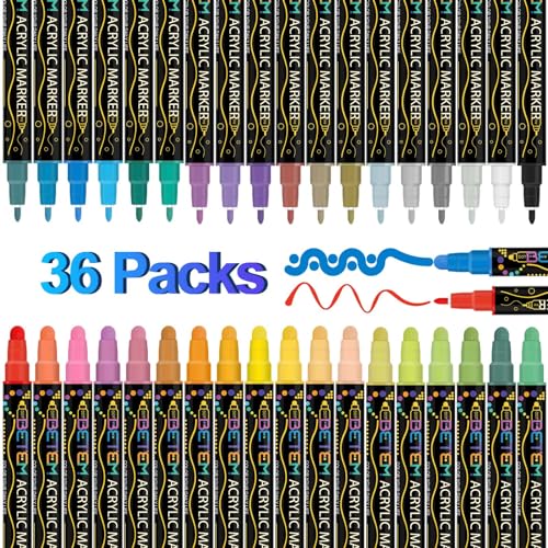 Betem 36 Colors Dual Tip Acrylic Paint Pens Markers, Premium Acrylic Paint Pens for Wood, Canvas, Stone, Rock Painting, Glass, Ceramic Surfaces, DIY Betem