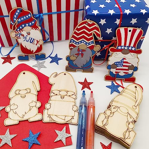 48 Sets Unfinished Gnome Wooden Ornament Crafts Hanging Gnome Cutout Slices Decorations Blank Wooden DIY Craft Kits Painting for All Festival Generic