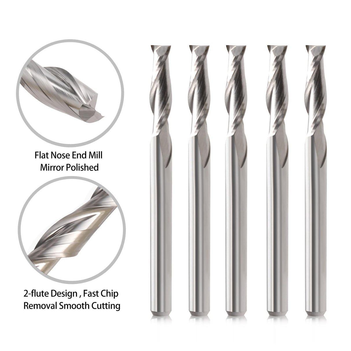 CNC Router Bits 1/8" Shank CNC Bit End Mill 1/16" Cutting Dia Flat Nose Carbide Endmill Two Flute Spiral Upcut Milling Cutter Tool Set for Wood PVC HOZLY