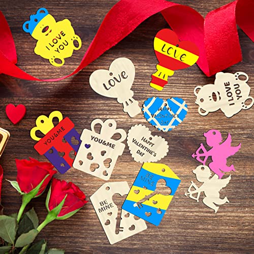 KIMOBER 36PCS Valentine's Day Wooden Slices,Unfinished Blank Cutouts for Valentine Party Decoration, Kids DIY Crafts KIMOBER