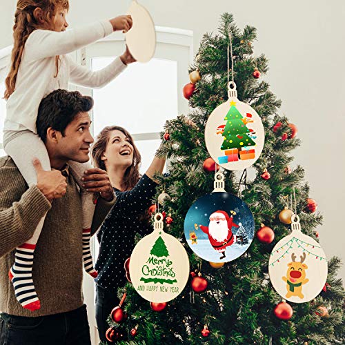 WILLBOND 8 Pcs Wooden Round Cutouts Christmas Hanging Ornaments Large Round Cutouts Star Shape Unfinished Blank Cutouts Christmas Hanging for WILLBOND