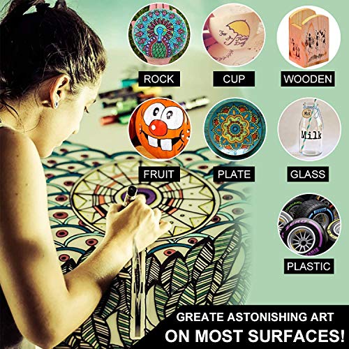 AROIC Paint Pens Paint Markers, 16 colors Oil-Based Waterproof Paint Marker Pen Set On Rock, Wood, Fabric, Metal, Plastic, Glass, Canvas, Mugs, AROIC