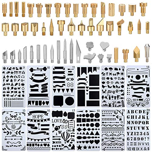 Pannow 65 Pcs Wood Burning Kit,Professional Soldering Iron Tips and DIY Drawing Template Carving Engraving Craft Tools for Woodworking, Leather Pannow