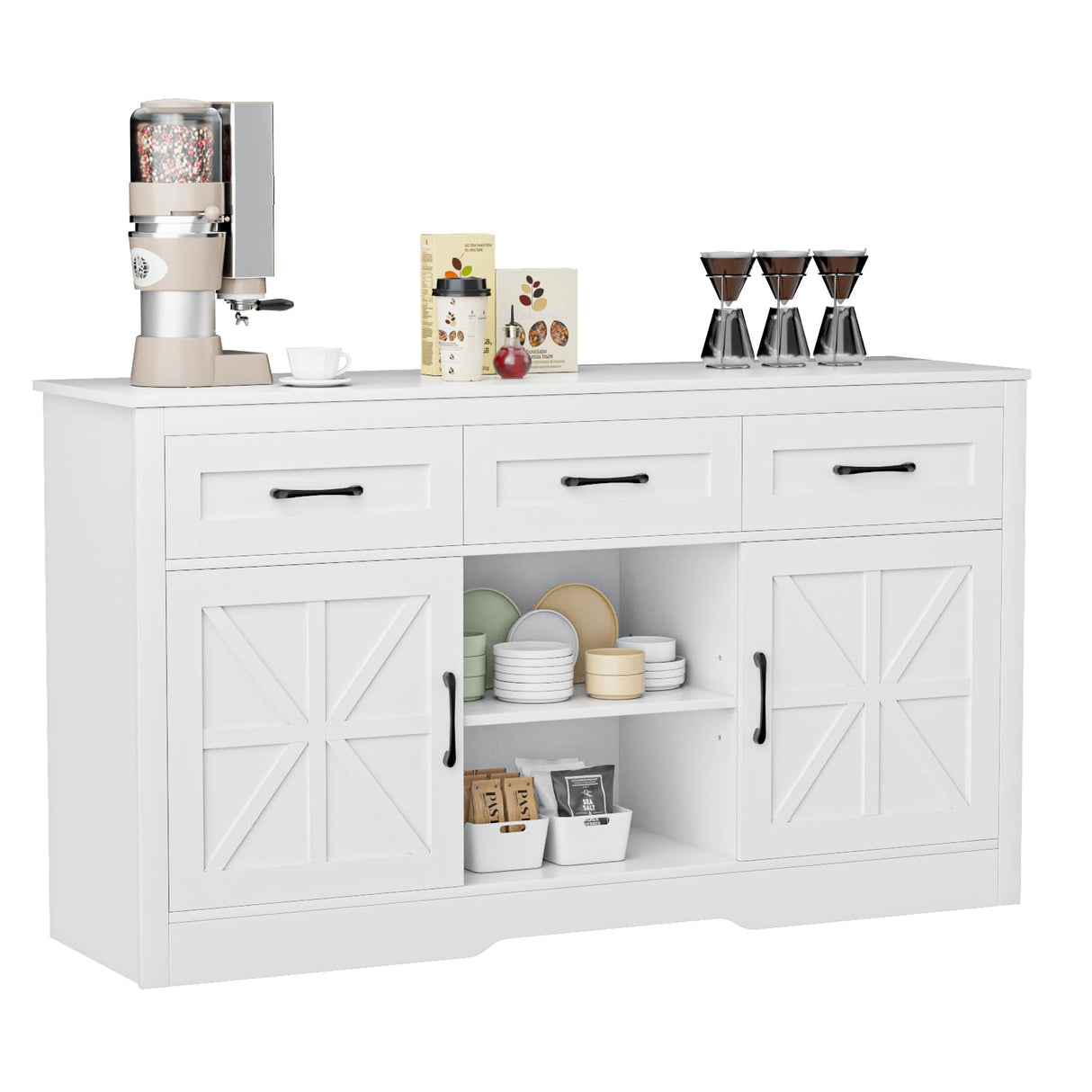 Tradare Sideboard Buffet Cabinet with Storage, Large Kitchen Buffet Cabinet with Doors and Drawers, 55” Farmhouse Entryway Console Cabinet for Tradare