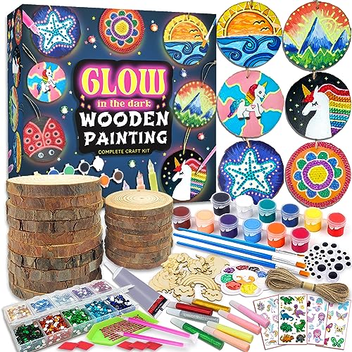 klmars Kids Wooden Painting Kit-Glow in The Dark-Arts & Crafts Gifts for Boys Girls Ages 5-12-Wood Slice Craft Activities Kits - Creative Art Toys klmars