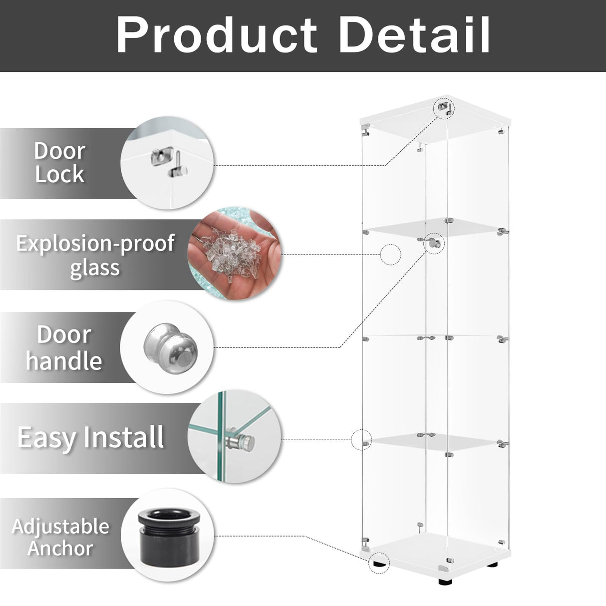 LFT HUIMEI2Y 4-Shelf Tempered Glass Display Cabinet with Lock - Quick Install Design LFT HUIMEI2Y