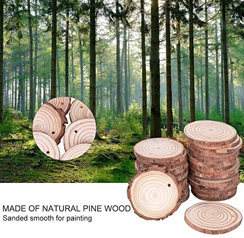 Wood Ornaments, Mathtoxyz Wood Slices 2.4-2.8 Inches 30 Pcs Rustic Unfinished Wood Log Discs Predrilled Wooden Circles for DIY Arts Crafts Halloween Mathtoxyz