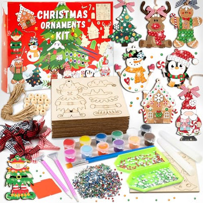 GuassLee DIY Christmas Ornaments Crafts for Kids - Unfinished Wooden Crafts Christmas Hanging Blank Ornaments for Kids Crafting Painting Tree