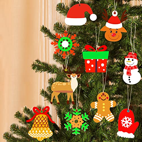 Max Fun 60Pcs Christmas Wooden Ornaments Unfinished Predrilled Wood Slices Circles for Crafts Xmas Holiday Hanging Decoration in 12 Shapes Max Fun