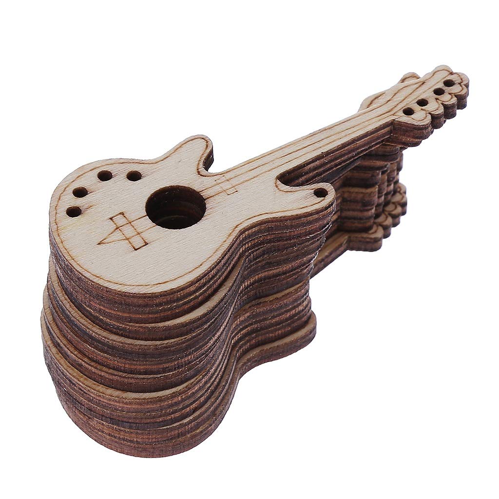 BUZHI 10pcs Guitar Shaped Wooden Embellishments,Wooden Cutouts Wood Ornament Natural Wood Pieces for Wedding, Christmas, Home Decoration BUZHI