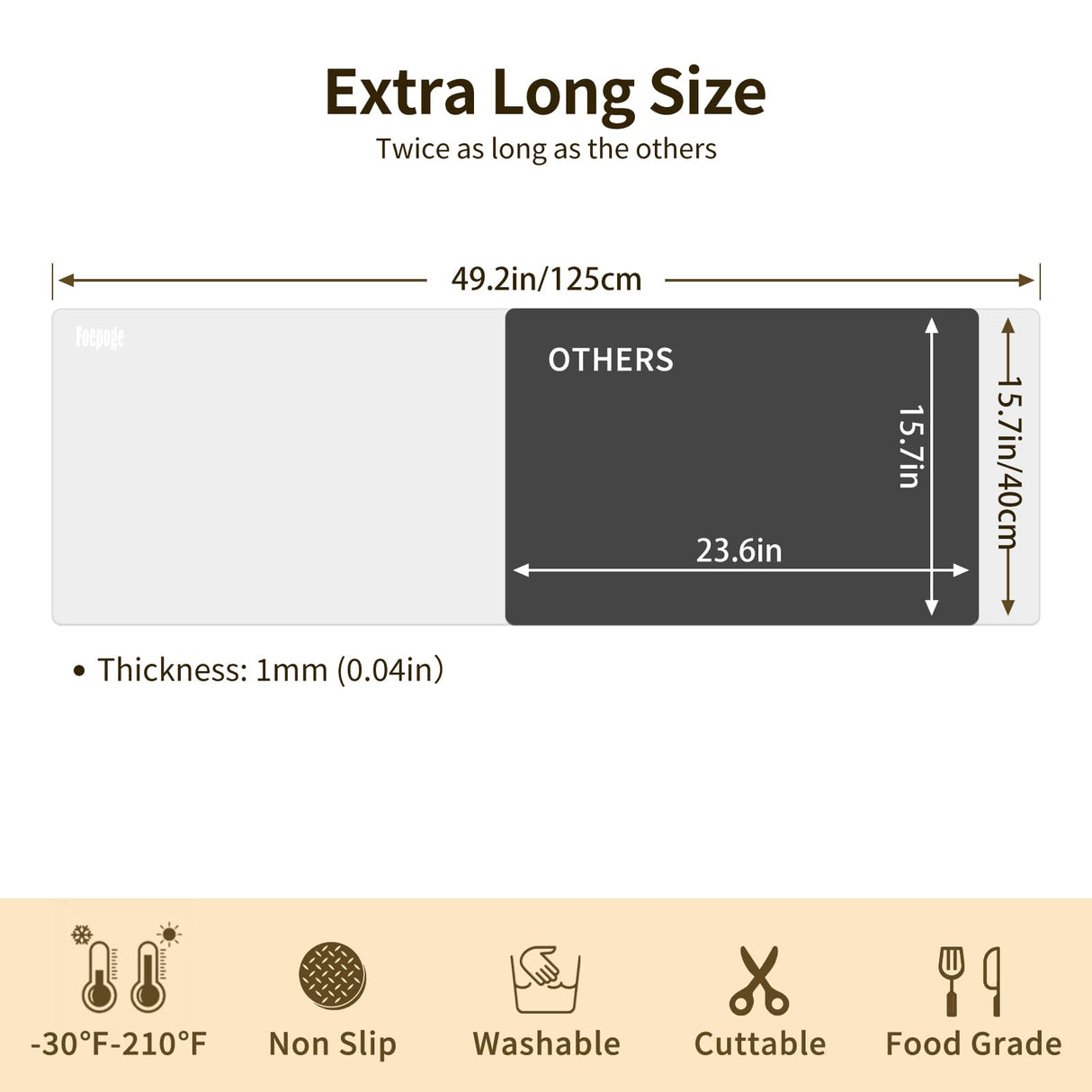 49.2" x 15.7" Large Silicone Mat for Kitchen Counter Protector, Cuttable Silicon Countertop Protector Mat Heat Resistant Mats for Countertop, Cut to Foepoge