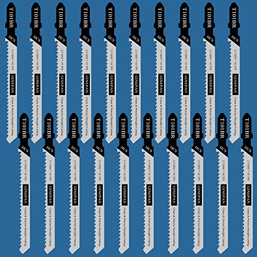 Jigsaw Blades T Shank 20PCS T101BR with Case, Compatible with Bosch Dewalt Black and Decker Jig Saw Blades Set for Wood, 4 in. 10 TPI Fast & Accurate GINEPAN