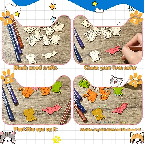 Stiesy 100 Pcs Assorted Pet Cat Unfinished Wood Cutouts Wooden Slice Pieces Ornaments for DIY Craft Home Decoration Supplies Stiesy
