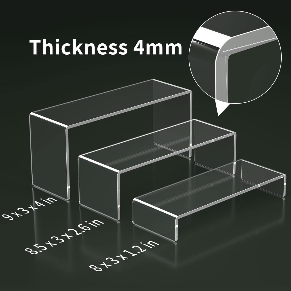 HIIMIEI Acrylic Display Riser, 6 Pcs 9" Large Acrylic Risers, Clear Rectangular Display Shelf for Cupcake Stand, Tiered Display Stand for Gemstone, HIIMIEI