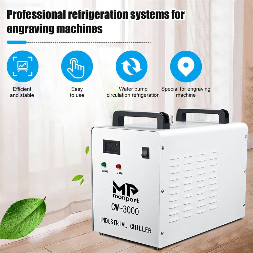 Monport 40W 2.0 Laser Engraver (8" X 12") CO2 Laser Engraver Lightburn Compatible with 3L CW-3000 Water Chiller for 40W CO2 Laser with Air Monport