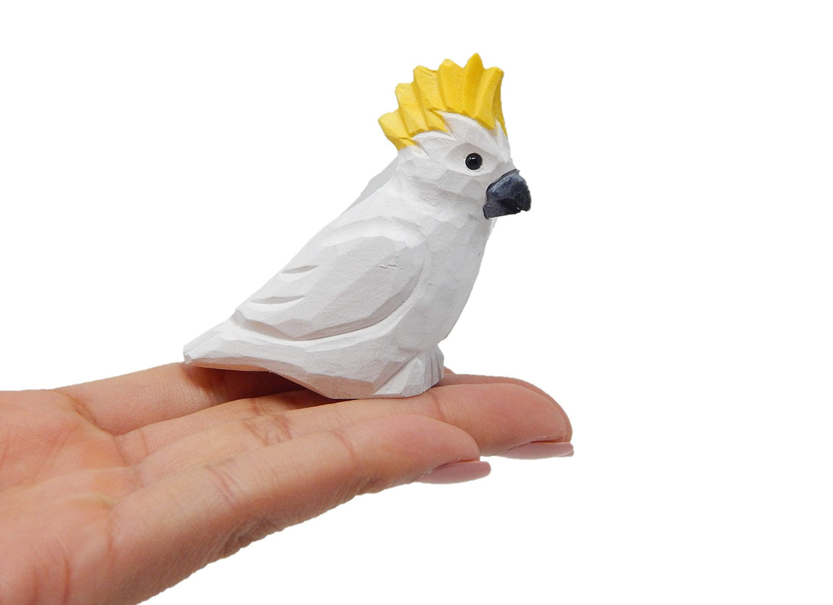 Selsela Cockatoo Figurine Decoration Parrot Tropical Pet Miniature Wooden Bird Art Statue Craft Carved Small Animal Collectible Selsela