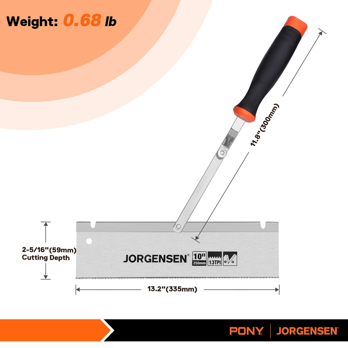 JORGENSEN 10" Dovetail Reversible Saw, Professional Cutting Jamb Saw, 13TPI Double Ground Teeth Flush Cut Saw Spring Loaded Design Cranked Soft Jorgensen