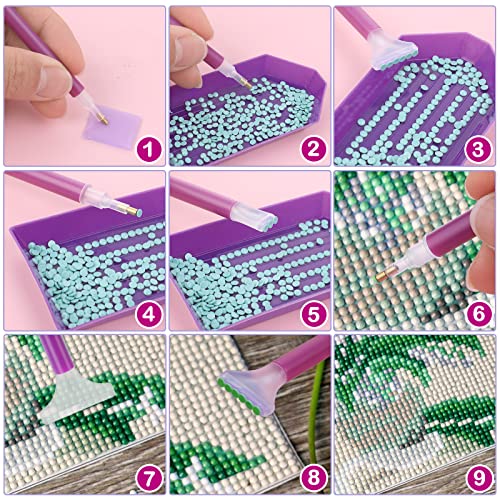 Cobee 25 Pcs 5D Diamond Painting Accessory Set - No Wax Needed Self Stick Drill Diamond Pens+ Tweezers + Small Diamond Storage Trays + Rhinestones Cobee
