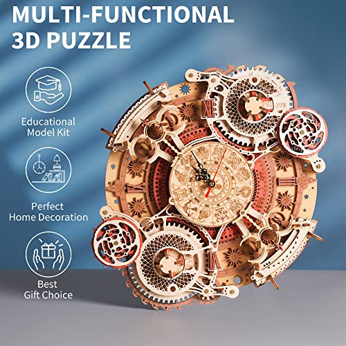 ROBOTIME 3D Wooden Puzzles for Adults, Models for Adults to Build Wooden Steampunk Clock Kit, DIY Mechanical Wall Quartz Aesthetic Room Decor Unique ROBOTIME