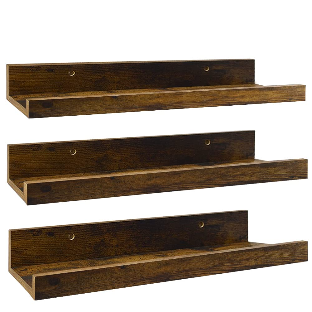 Giftgarden 16 Inch Floating Shelves for Wall Set of 3, Rustic Wall Mounted Picture Ledge Wooden Wall Shelf for Living Room Bedroom Kitchen Bathroom, Giftgarden
