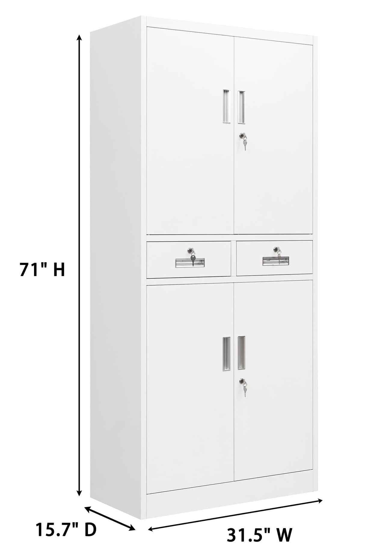 CMY Metal Storage Cabinet, 71" H x 32" W x 16" D Locking Storage Cabinet with Adjustable Shelves and 2 Drawers, Steel Storage Cabinet for Office, CMY