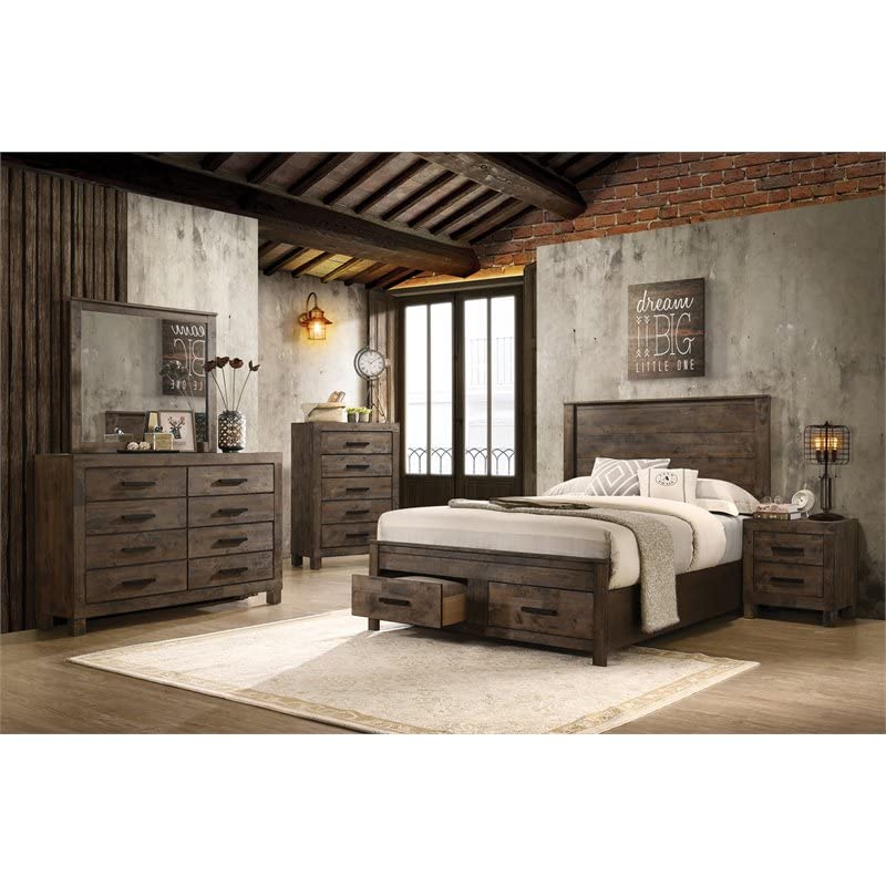 Pemberly Row 4-Piece Eastern King Wood Bedroom Set in Rustic Golden Brown Pemberly Row