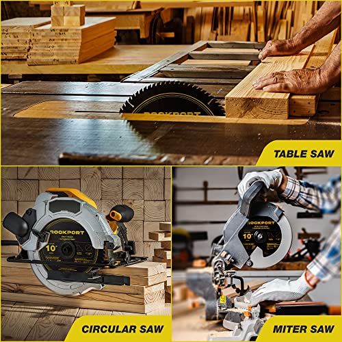 ROCKPORT Table Saw Blades 10 inch 60 Teeth - (3 Pack) 10" Table Saw Blades & 10 inch Miter Saw Blades, 5/8" Arbor, Multipupose Carbide Tip Circular ROCKPORT
