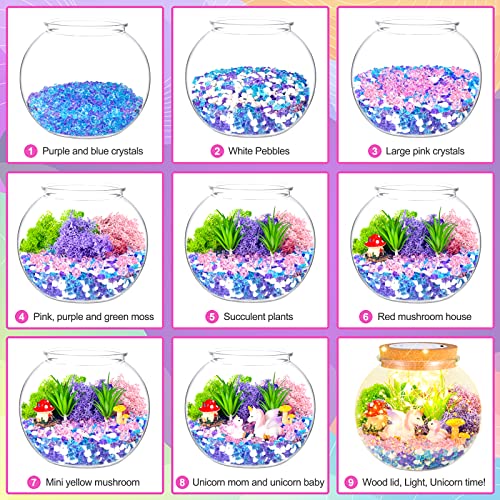 Unicorn Gifts for Girls - Light up Unicorn Terrarium Kit for Kids - DIY Unicorn Arts & Crafts Toy - Birthday Gifts for Kids Age 5 6 7 8-12 Year Old KASU