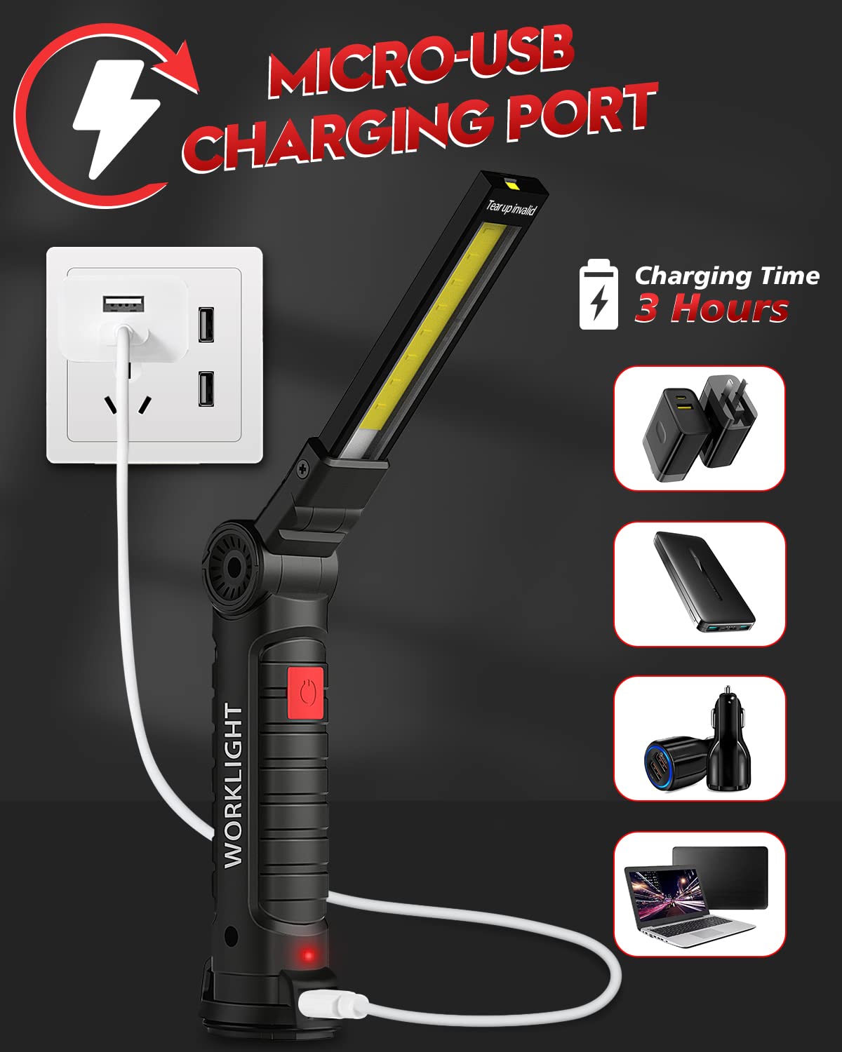 Coquimbo Tool Gifts for Men, Rechargeable LED Work Light Grill Light with Magnetic Base 5 Modes 360° Rotate (2Pack Black) Coquimbo