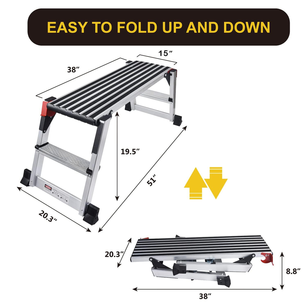 Aluminum Work Platform Large Size Step Stool Folding Portable Work Bench with Non-Slip Mat Capacity 660 LBS Heavy Duty LEADALLWAY